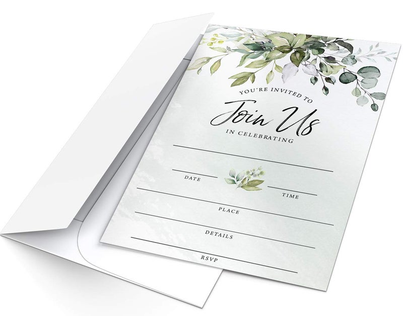 Printed Party Fill-in Invitations and Envelopes, Eucalyptus Greenery, Set of 25 - Image 5
